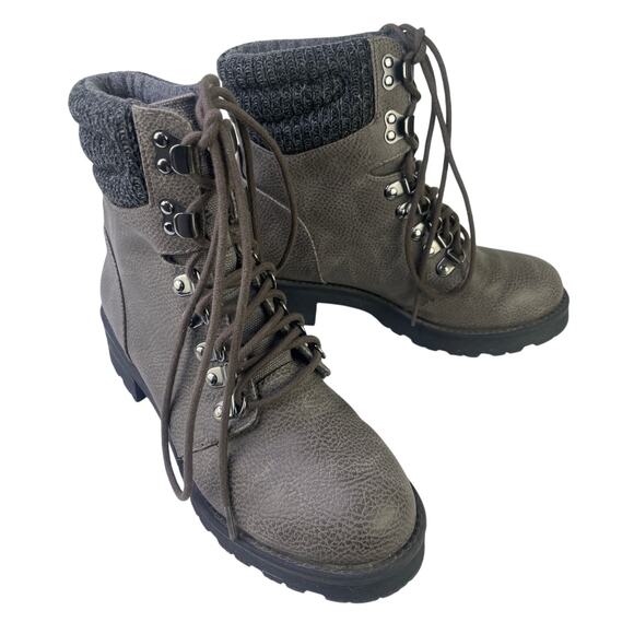 MIA Women's Lindsey Gray Knit Cuffed Ankle Boot Chunky Hiking Combat Size 6.5 - Picture 2 of 12